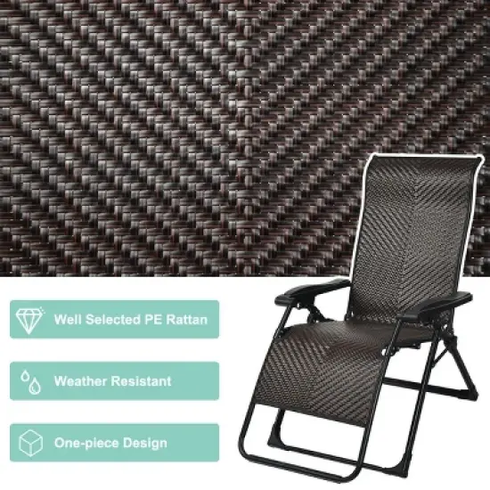 Costway Patio Rattan Zero Gravity Lounge Chair Folding Recliner Adjustable W/Headrest image {7}