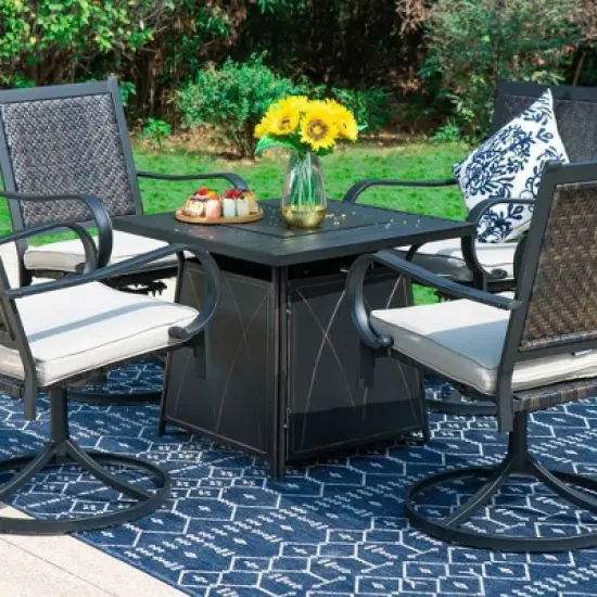 5pc Patio Dining Set with Steel Fire Pit Table & 360 Swivel Chairs - Captiva Designs image {1}