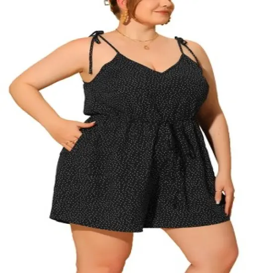 Agnes Orinda Women's Plus Size Polka Dots Drawstring Sleeveless Jumpsuit Dressy Shortalls image {1}