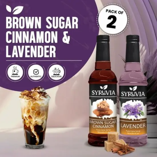 Syruvia Coffee Flavors Variety Pack: Brown Sugar Cinnamon & Lavender 25.4 fl oz Syrup image {1}