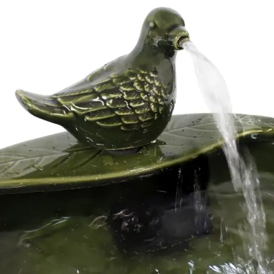 Sunnydaze Outdoor Solar Powered Glazed Ceramic Dove Water Fountain with Submersible Pump and Filter - 7" - Green image {2}