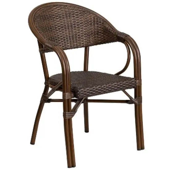 Merrick Lane Wicker Rattan Patio Chair With Curved Back And Aluminum Bamboo Frame image {11}
