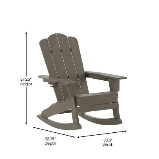 Emma and Oliver Adirondack Rocking Chair with Cup Holder, Weather Resistant HDPE Adirondack Rocking Chair in Brown image {4}
