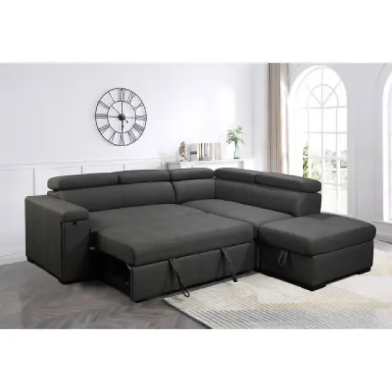 Mateo Stain Resistant Fabric Storage Sectional with Pullout Bed Gray - Abbyson Living image {2}
