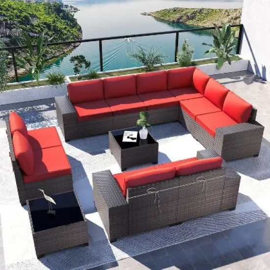 ALAULM 12PCS Outdoor Patio Furniture Set PE Wicker Rattan Sectional Sofa image {12}
