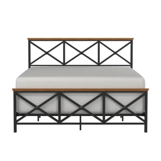 Queen Ashford Metal Bed with Wood Accent Textured Black Oak Finished Wood - Hillsdale Furniture image {3}