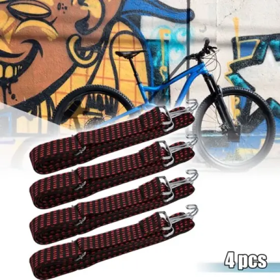 Unique Bargains Rubber Tensioner Motorcycle Bicycle Lashing Strap Luggage Rope w/Hook Red 4 Pcs image {1}