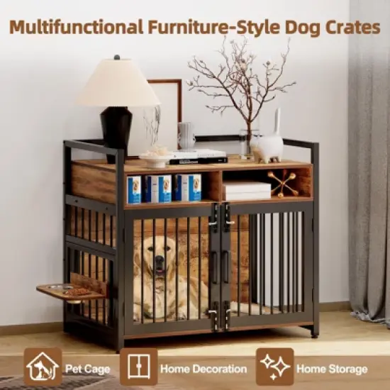 Indoor Dog Crate Furniture with Storage Shelf & Anti-Chew Design - Kennel for Small to Large Dogs image {4}