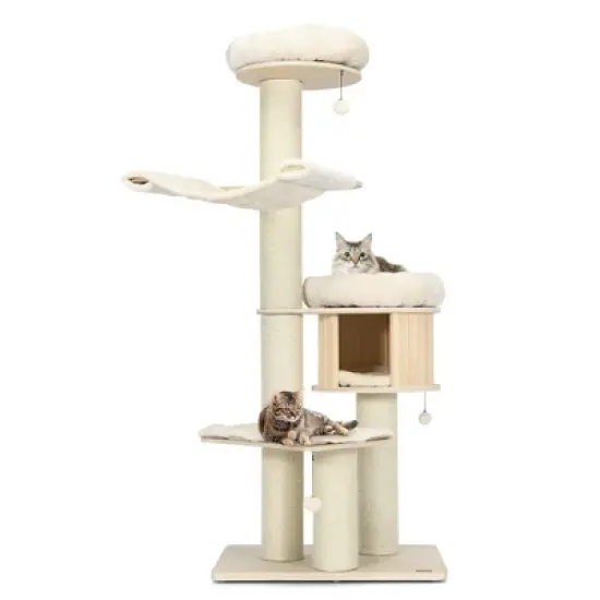 Tangkula 68.5" Cat Tree Condo 4-Layer Wooden Kitten Activity Tower w/ Sisal Posts image {9}