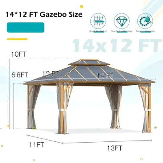 EROMMY 14 Ft. W x 12 Ft. D Aluminum Patio Gazebo image {6}