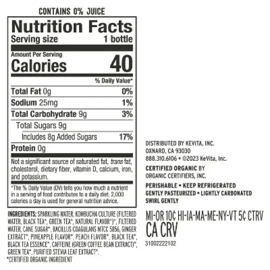 KeVita Pineapple Peach Master Brew Kombucha - 15.2 fl oz image {5}