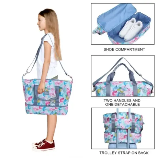 Disney Stitch Embroidered Character Art On Tropical Print 17.5" Duffle Bag image {3}