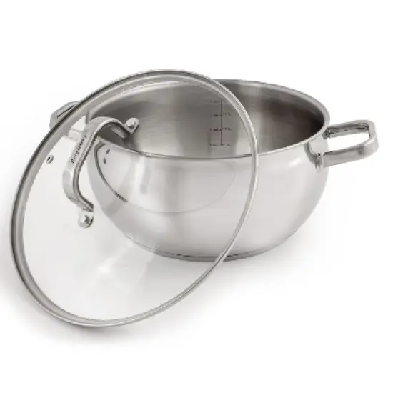BergHOFF Belly Shape 18/10 Stainless Steel 9.5" Stockpot with Glass Lid 5.5Qt. image {1}
