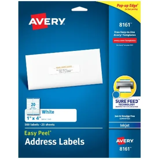 Avery Easy Peel Address Labels, Sure Feed Technology, Permanent Adhesive, 1" x 4", 500 Labels (8161) image {9}