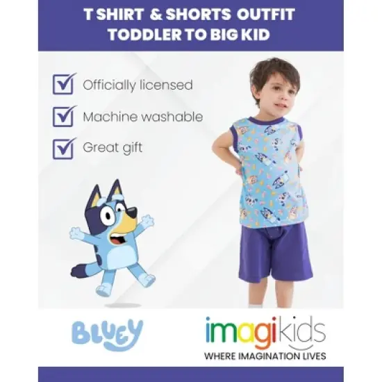 Bluey Coco Honey Winton Bingo T-Shirt Tank Top and French Terry Shorts 3 Piece Outfit Set Toddler to Big Kid image {2}