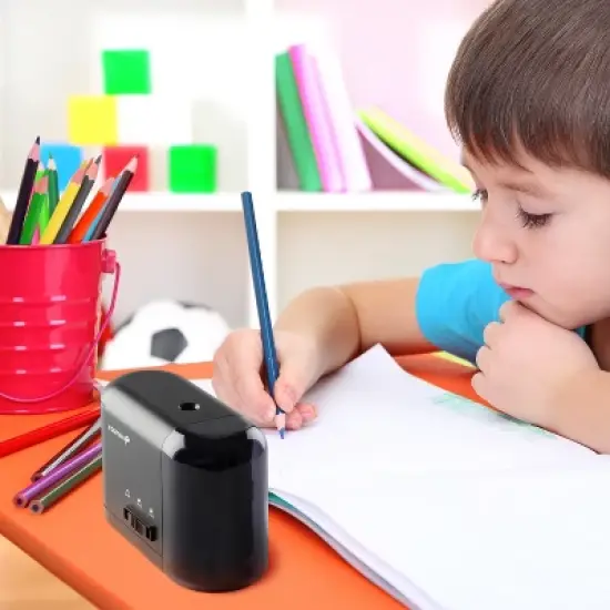 Fosmon Electric Pencil Sharpener with 3 Sharpness, Colored Pencil Sharpener Battery Powered, Automatic Pencil Sharpener For Kids Classroom Home, Black image {6}