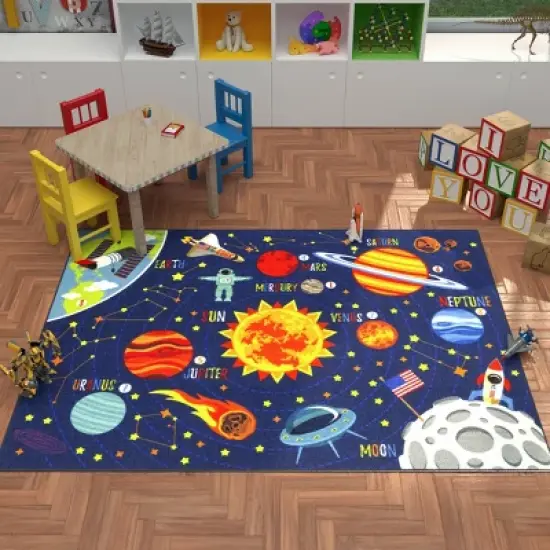 KC CUBS Boy & Girl Kids Outer Space Solar System Planets Educational Learning & Game Play Area Nursery Bedroom Classroom Rug Carpet image {2}