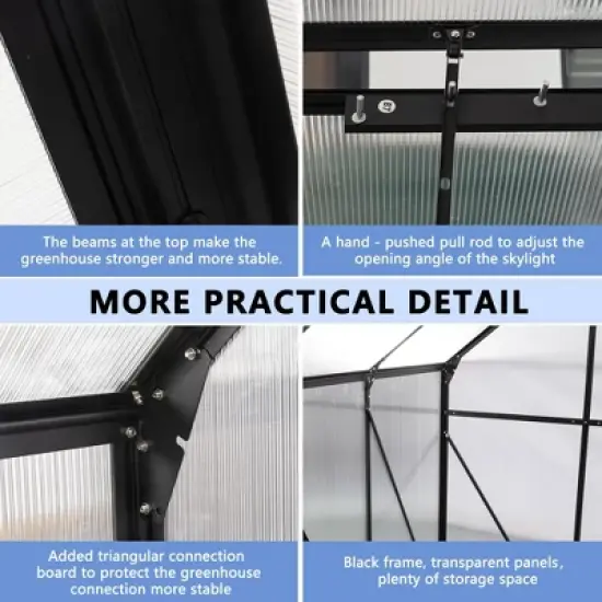 Walk In Greenhouse, Greenhouses With Sliding Door, Adjustable Roof, Drainage System & Galvanized Base, Metal Frame Greenhouse For Backyard image {6}