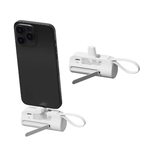 Travel Smart Phone Stand 5000mAh Power Bank: Built-In Cable, Charges 2 Devices Simultaneously image {1}