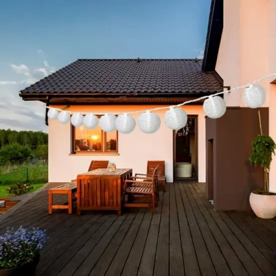 Itopfox Lantern String Lights Plug in, Outdoor White Lights for Patio, Bedroom with 10 Nylon Lanterns (Assembly Required) image {4}