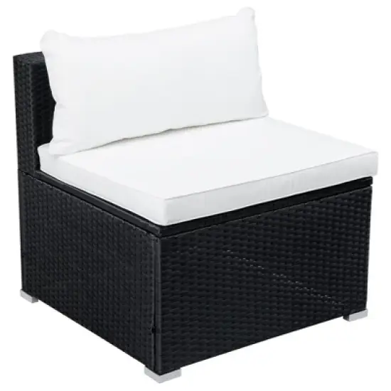 9pc Wicker Patio Seating Set with Cushions - Black/Beige - GODEER image {12}