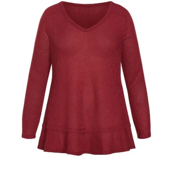 Women's Plus Size Waffle Ruffle Tunic - merlot | EVANS image {2}