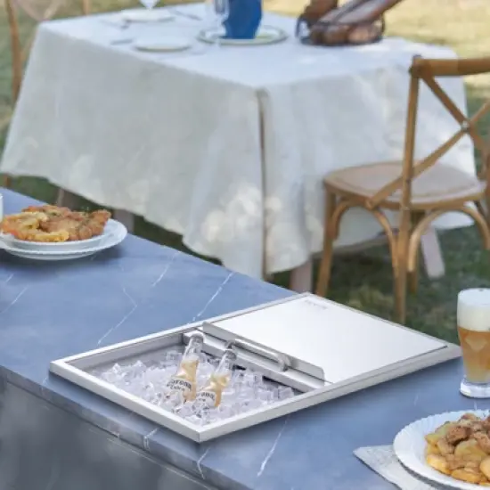 VEVOR Drop in Ice Chest, 27"L x 18"W x 21"H Stainless Steel Ice Cooler, Commercial Ice Bin with Sliding Cover, 40.9 qt Outdoor Kitchen Ice Bar image {1}