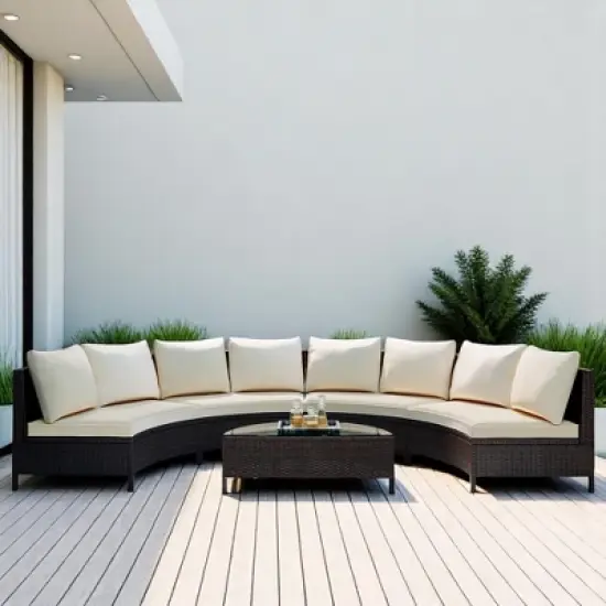 5-Piece Outdoor Rattan Sofa Set with Cushions, Pillows, and Tempered Glass Table &acirc;&acirc;&sbquo;?Multifunctional, UV & Water-Resistant Patio Furniture image {15}