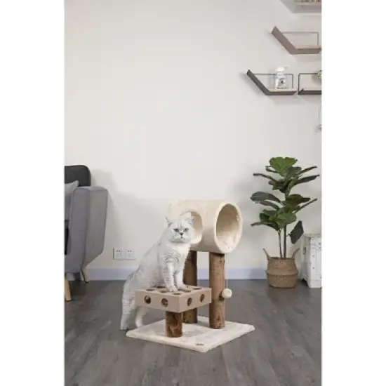 Go Pet Club 26" IQ Busy Box Cat Tree with Dangling Toys SF057 - Beige image {1}