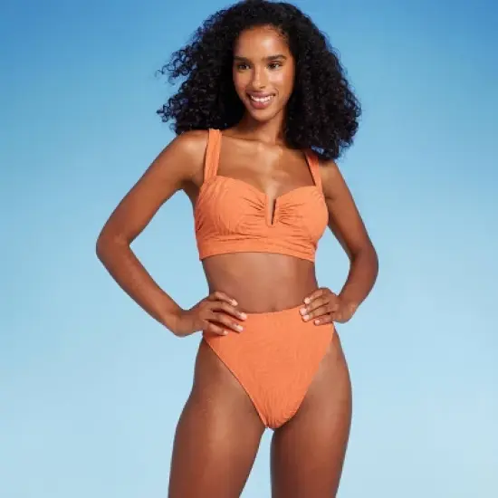 Women's High Waist Extra Cheeky High Leg Jacquard Bikini Bottom - Shade & Shore&trade; Orange image {2}