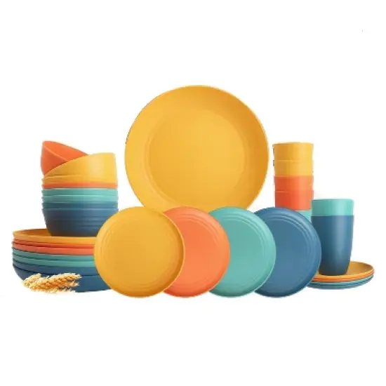 Itopfox Wheat Straw Dinnerware Set of 32, Unbreakable Plates and Bowls for 8, Dishwasher Safe for Kitchen and Camping, Vibrant Series image {8}