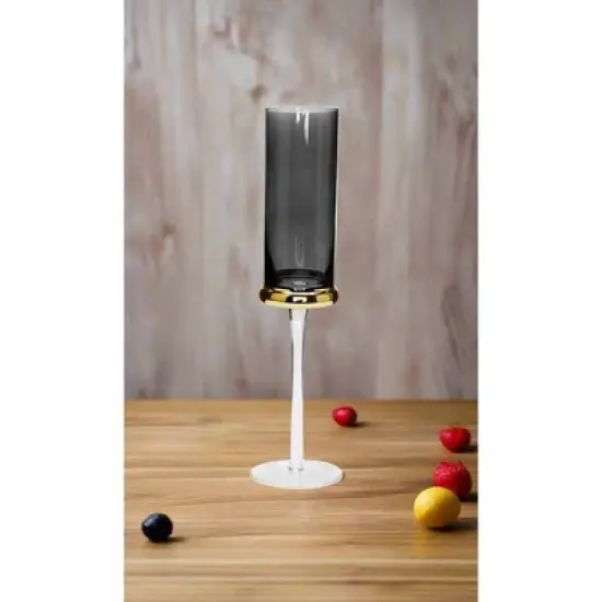 Classic Touch Set of 6 Tumblers Tinted Black with Gold Base image {2}