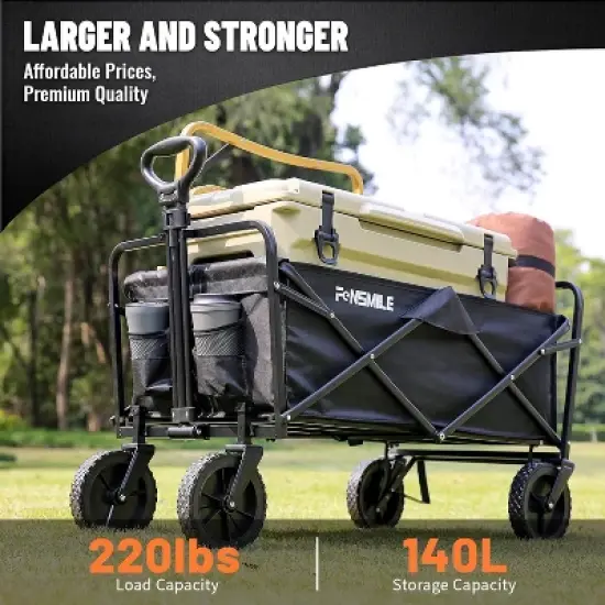 Collapsible Folding Wagon, Heavy Duty 220Lbs Capacity, Foldable Utility Cart for Outdoor Camping, Grocery, Sports, Beach - All Terrain image {5}