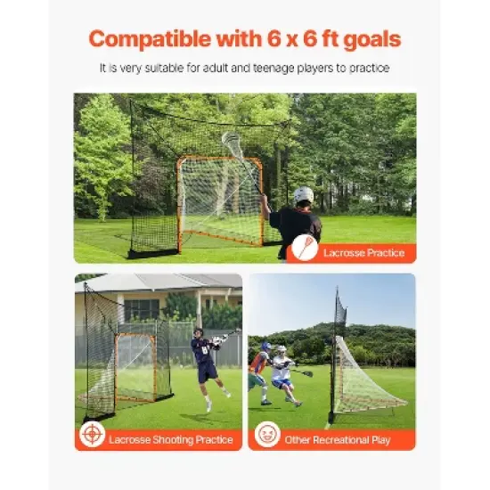 VEVOR Hockey and Lacrosse Goal Backstop, 12x9 ft Lacrosse Net with Extended Coverage, Backyard Lacrosse Equipment, for Youth Adult (NET ONLY), Black image {6}