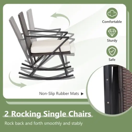 Tangkula Set of 4 Patio Rattan Wicker Rocking Chairs Loveseat Table Rocker Set Patio image {2}