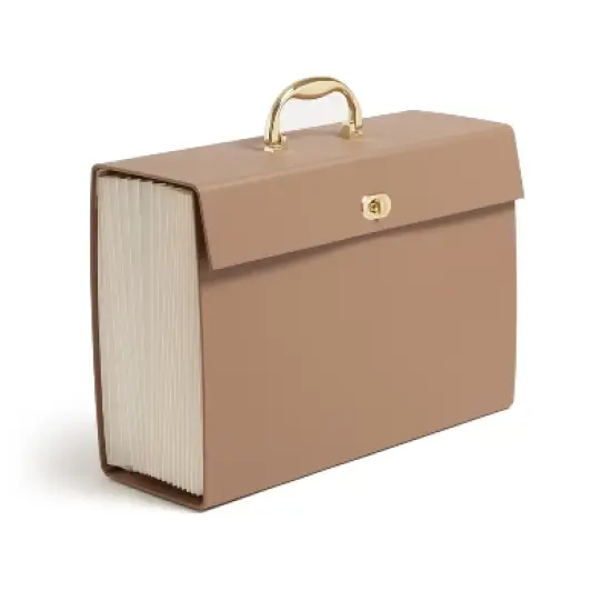 U Brands 19 Pocket Recycled Pleather Expandable File Light Brown: File Organizer & Holder, Letter Size, Storage Bin image {9}