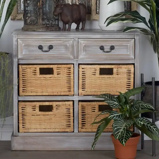 Wood Storage Accent Chest 4 Wicker Basket Drawers Taupe - Olivia & May image {6}