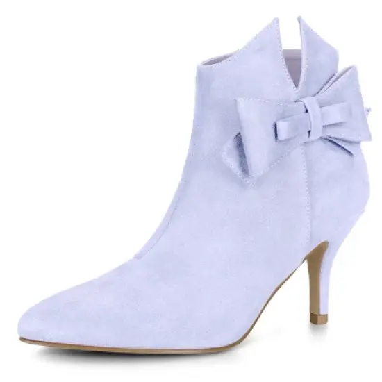 Allegra K Women's Point Toe Bow Stiletto Heel Ankle Boots image {11}