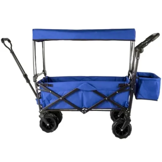 RISOKEYS Collapsible Garden Cart with Removable Canopy, Folding Wagon Utility Carts with Wheels and Rear Storage for Camping,Shopping,Blue image {7}