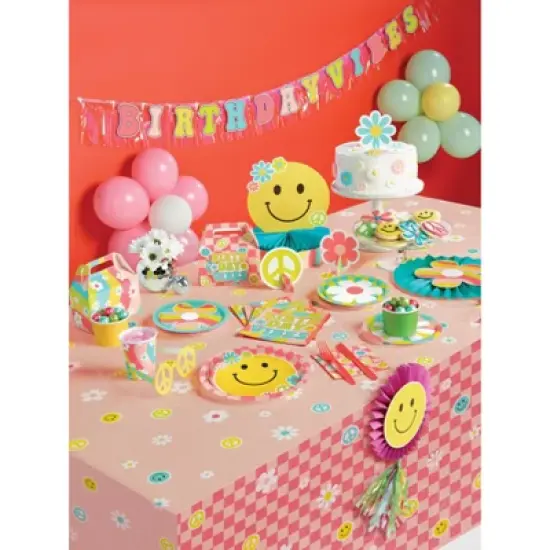 Creative Converting Flower Power Deluxe Birthday Party Tableware and Decorations Kit 27ct image {1}