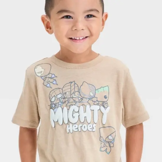 Toddler Boys' Mighty Heroes Short Sleeve Graphic T-Shirt - Beige image {1}