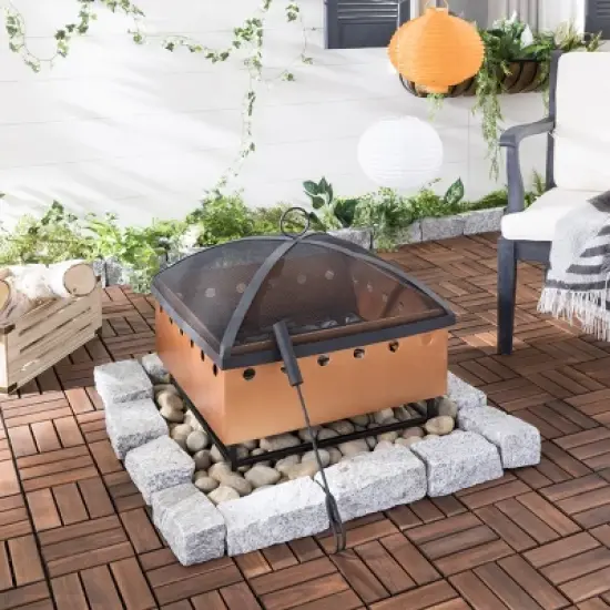 Wyatt Square Outdoor Fire Pit - PIT2004 - Copper/Black - Safavieh image {1}