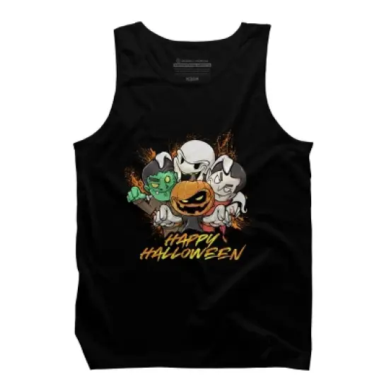Men's Design By Humans Halloween Pumpkin Face Vampire Ghost Frankenstein By swiftyspade Tank Top image {4}