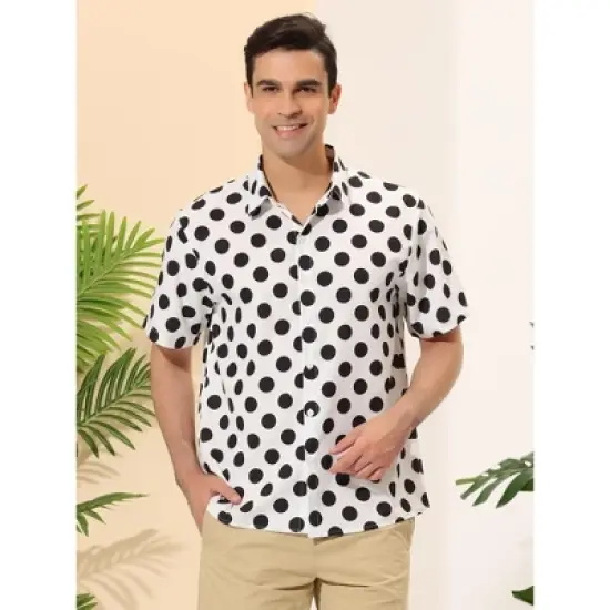 Lars Amadeus Men's Summer Polka Dots Button Down Short Sleeves Hawaiian Shirts image {1}