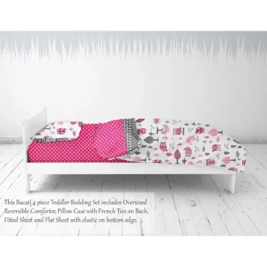 Bacati - Owls in the Woods Pink Fuschia Gray 4 pc Toddler Bedding Set image {3}