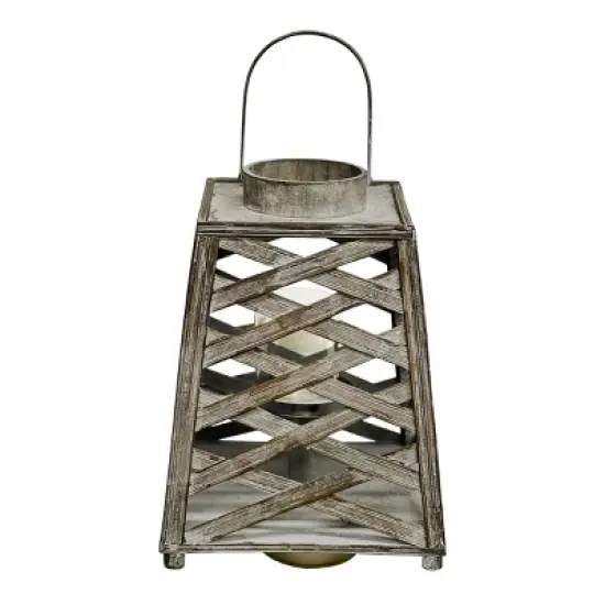Essential Decor & Beyond 14.2" Gray Bamboo Candle Lantern With Handle image {9}