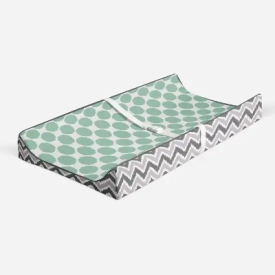Bacati - Ikat Zigzag Mint Dots Muslin Changing Pad Cover image {1}