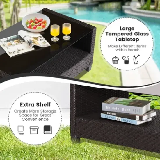 Tangkula 8PCS Outdoor Conversation Set Patio PE Rattan Set w/ Glass Table & Sofa Cushions image {4}