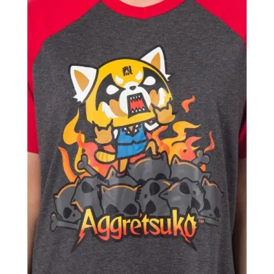 Aggretsuko Womens' Raging on Skulls Pajama Sleep Shirt Raglan Nightgown image {1}