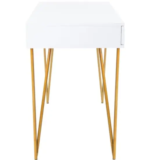 Pine Two Drawer Desk - White/Gold - Safavieh image {8}